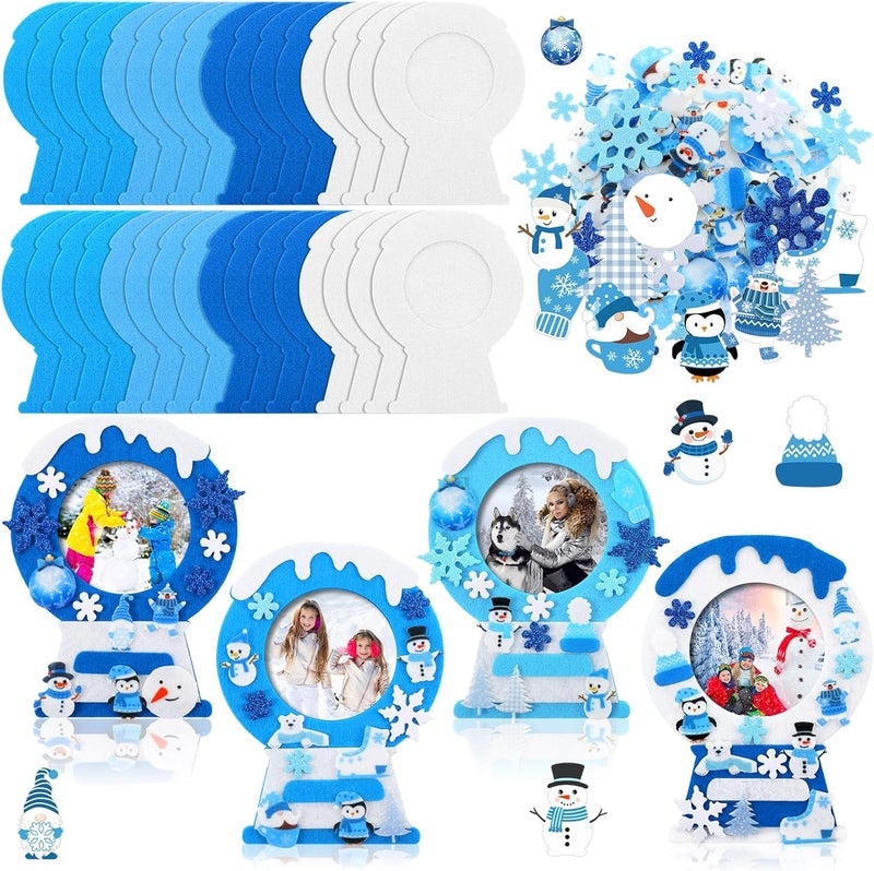 Ferraycle 232 Pieces Winter DIY Picture Frames Craft Kit 32 Pieces Snow Photo Frames with 200 Stickers to Decorate for Xmas Winter Party Favor Classroom Home(Vivid Color,Fun Style) - Image 1